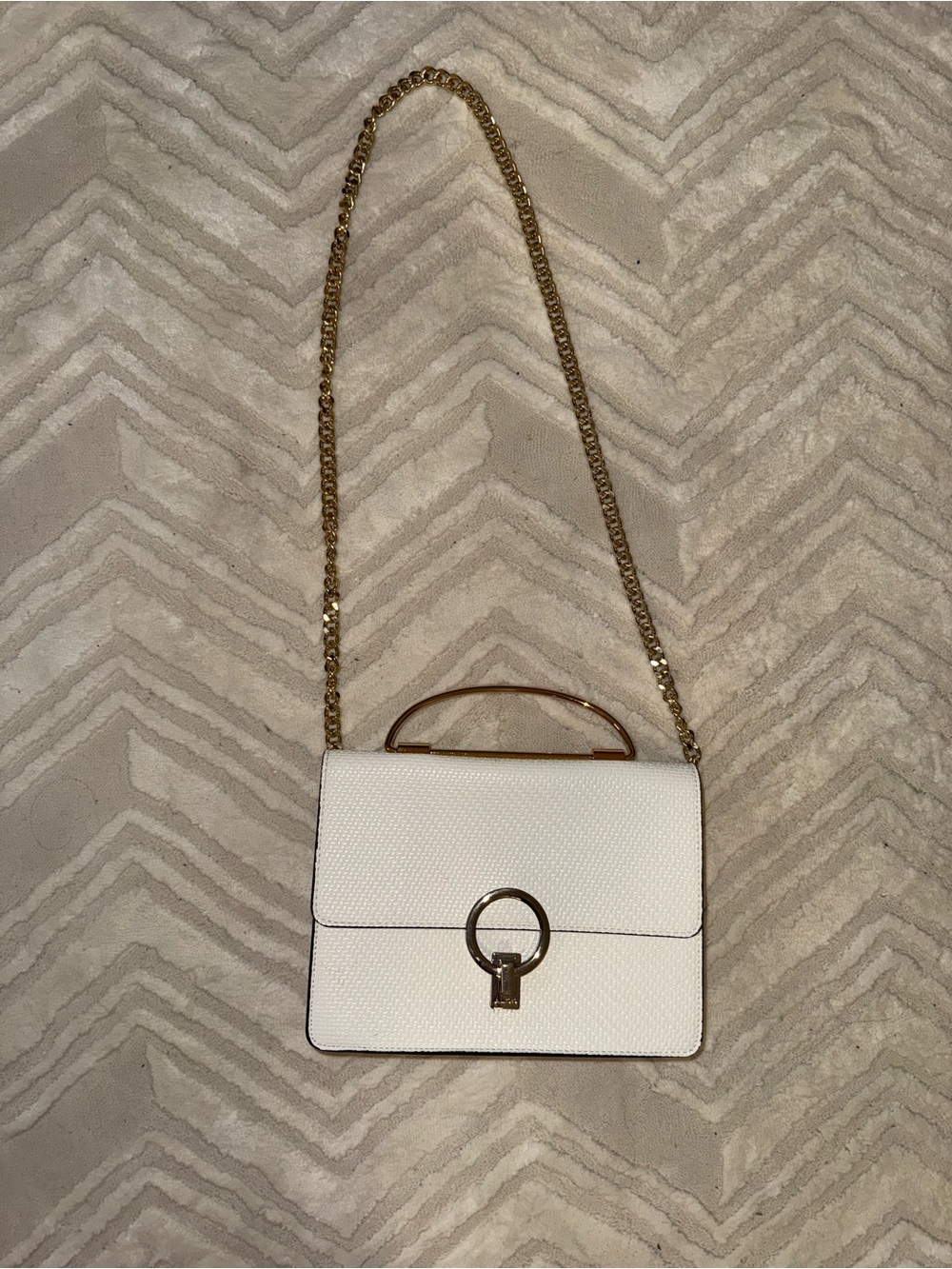 Aldo White Textured Crossbody Bag Crossbody Bag with Gold
